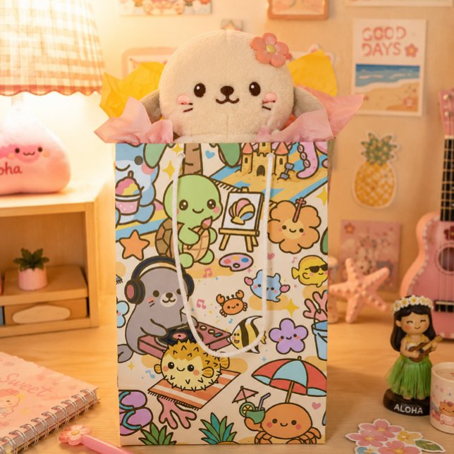 Sac Cadeau Moyen Hawaii Kawaii fête de plage (Créateur téléchargé)