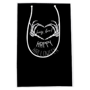 Sac Cadeau Moyen Hé, Boo ! Happy Halloween Skeleton Hand Heart Clas