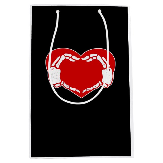 Sac Cadeau Moyen Heart Skeleton mains gothique Valentine Rouge clas (Devant)