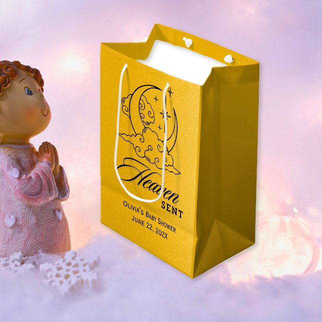 Sac Cadeau Moyen Heaven envoyé Baby shower Gold Moon Stars (Heaven Sent Baby Shower Gold Moon Stars Medium Gift Bag)