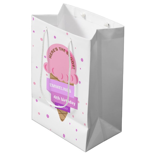 Sac Cadeau Moyen Here's The Scoop Ice Cream Sweet Pink Birthday (Devant Angle)