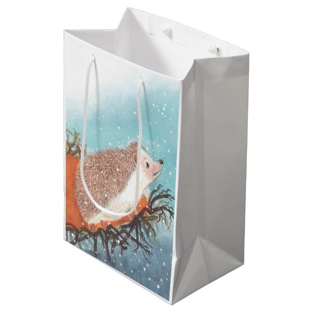 Sac Cadeau Moyen Hérisson et premiers flocons de neige (Devant Angle)