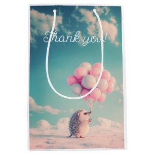 Sac Cadeau Moyen Hérisson mignon avec ballons d'anniversaire, perso
