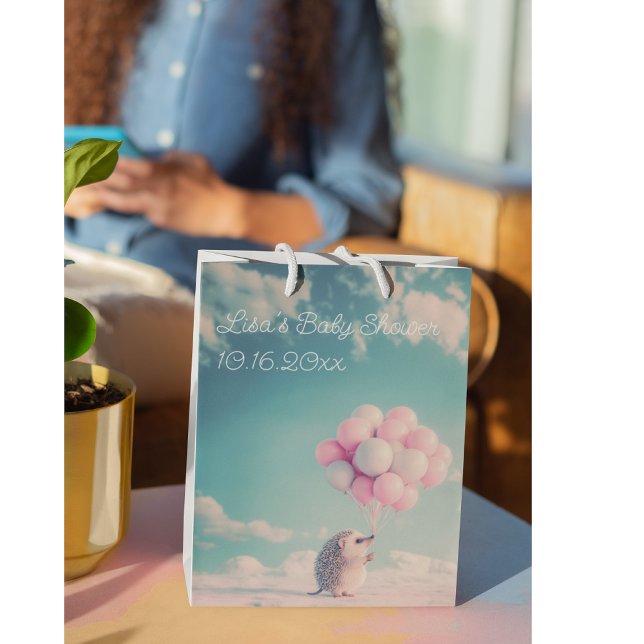 Sac Cadeau Moyen Hérisson mignon avec ballons d'anniversaire, perso (Créateur téléchargé)