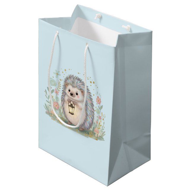 Sac Cadeau Moyen Hérisson mignon avec lanterne (Devant Angle)