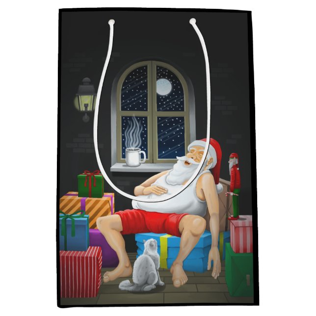 Sac Cadeau Moyen Heure du café du Père Noël (Devant)