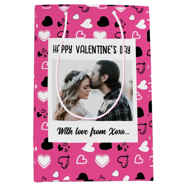 Sac Cadeau Moyen Heureuse Sainte-Valentin avec amour (Devant)