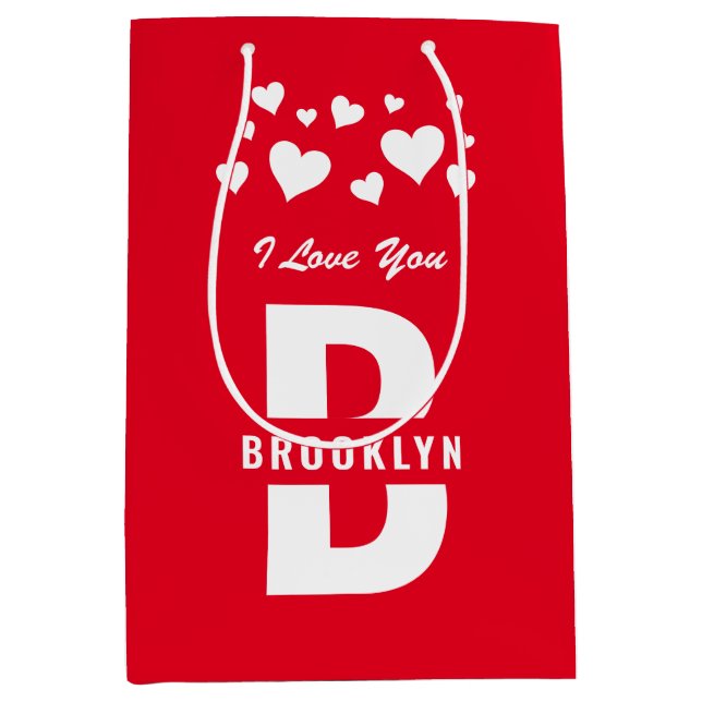 Sac Cadeau Moyen Heureuse Sainte-Valentin de monogramme blanc rouge (Devant)