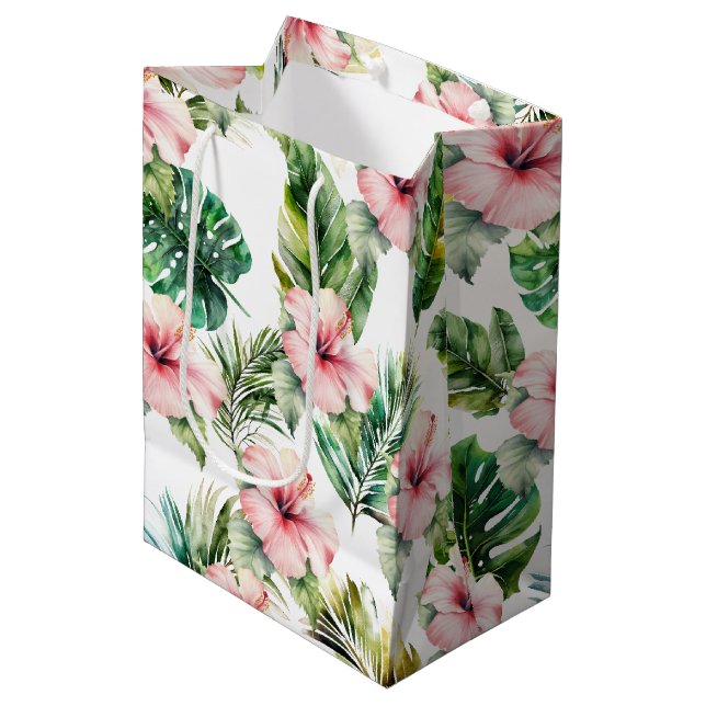 Sac Cadeau Moyen Hibiscus rose tropical (Devant Angle)