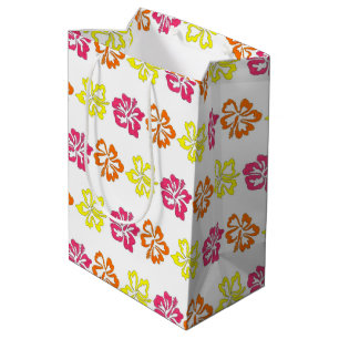 Sac Cadeau Moyen Hibiscus Tropical Hawaïen Fleurs Florales Imprimer