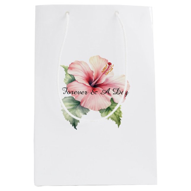Sac Cadeau Moyen Hibiscus tropicaux rose Mariage floral (Devant)