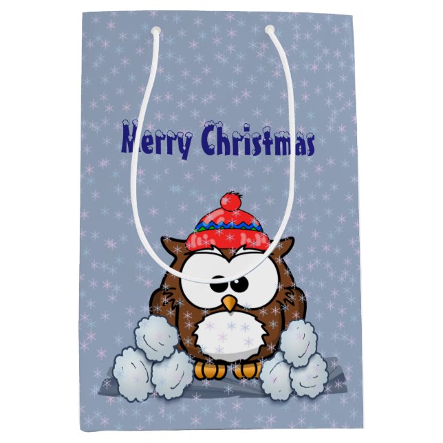 Sac Cadeau Moyen hibou d'hiver (Devant)