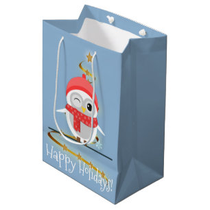 Sac Cadeau Moyen Hibou mignon de bande dessinée dans Red Hat et