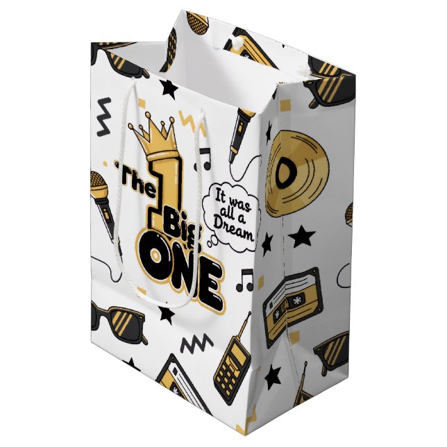 Sac Cadeau Moyen Hip hop 1er anniversaire | Le Big ONE Black & Gold (Devant Angle)
