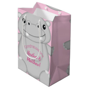 Sac Cadeau Moyen Hippo Baby shower rose