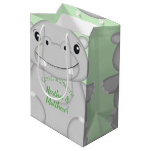 Sac Cadeau Moyen Hippo Baby shower vert