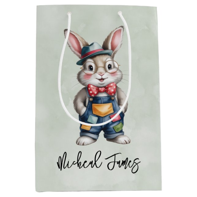 Sac Cadeau Moyen Hipster Bunny Boy Baby Shower (Devant)