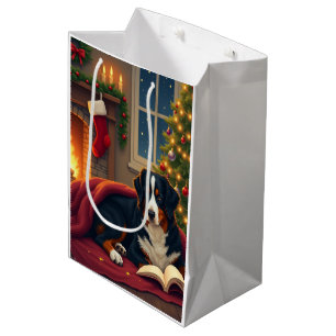 Sac Cadeau Moyen Histoire du soir de Noël du chien de montagne bern