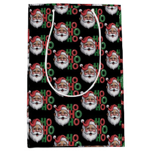 Sac Cadeau Moyen Ho Ho Ho Père Noël Noir Rétro Vintage Paillettes A