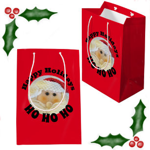 Sac Cadeau Moyen Ho Ho Ho Santa Claus Face Mignonne Noël Rouge