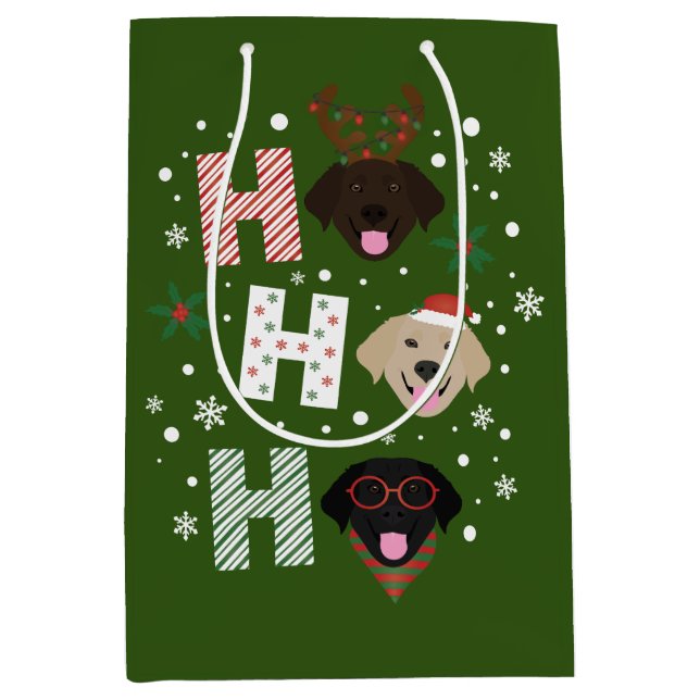 Sac Cadeau Moyen Ho Ho Labrador Retriever Joyeux Noël (Devant)