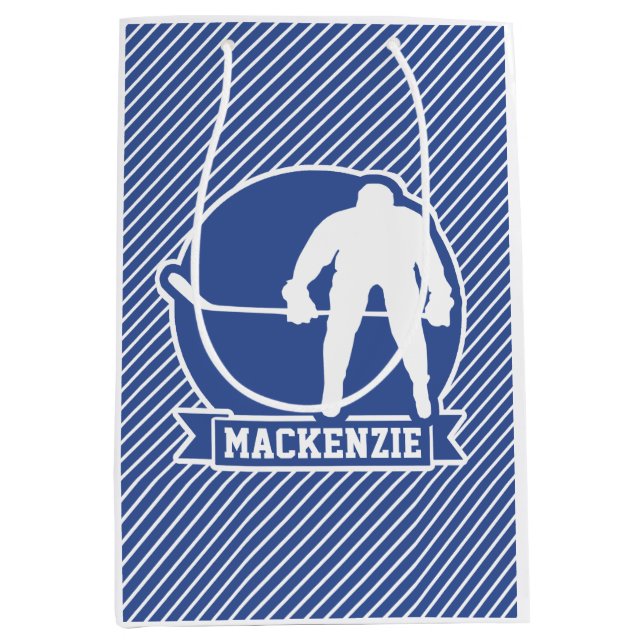 Sac Cadeau Moyen Hockey sur glace, Bleu & Blancs, Sports (Devant)