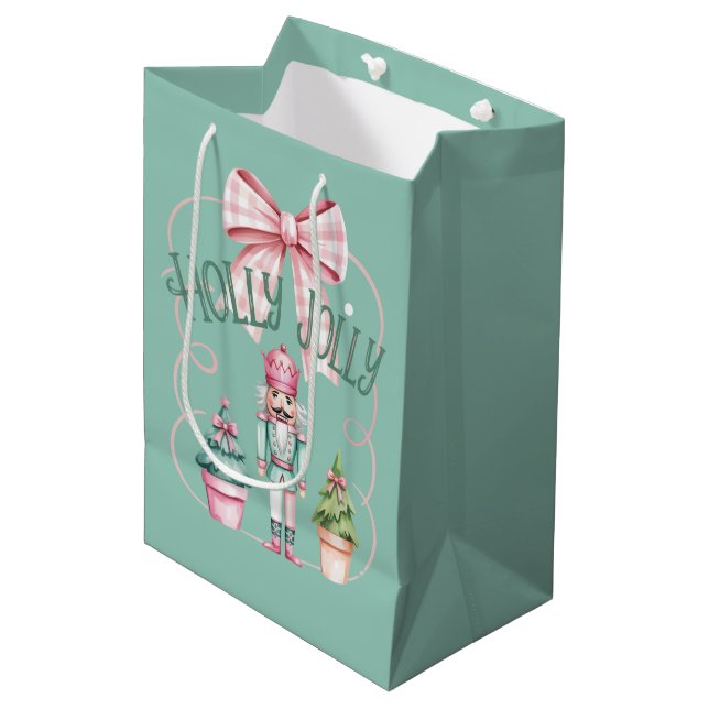 Sac Cadeau Moyen Holly Jolly Noël Nutcracker Coquette Preppy (Devant Angle)