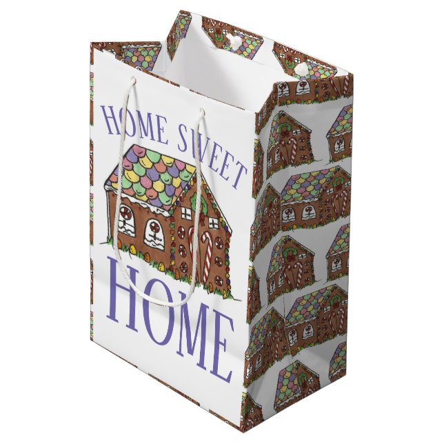 Sac Cadeau Moyen Home Sweet Home Gingerbread Maison Vacances (Devant Angle)