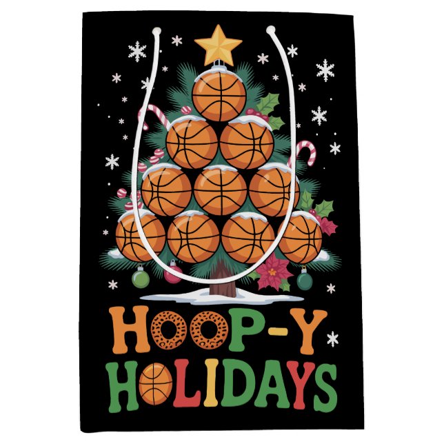 Sac Cadeau Moyen Hoop-y Holidays Basketball Christmas Holiday Sport (Devant)
