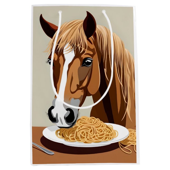 Sac Cadeau Moyen horse eating spaghetti  (Devant)