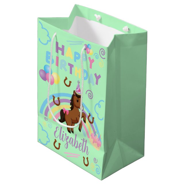 Sac Cadeau Moyen Horse Gift Bag in Green (Devant Angle)