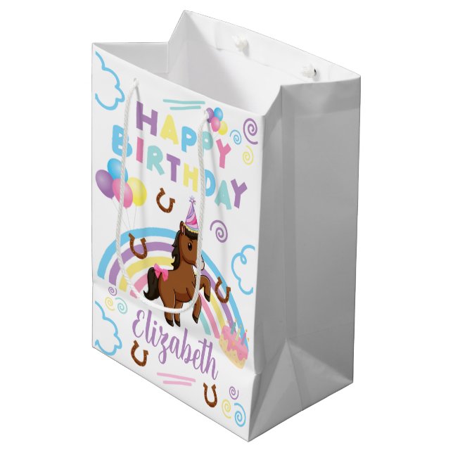 Sac Cadeau Moyen Horse Gift Bag in White (Devant Angle)