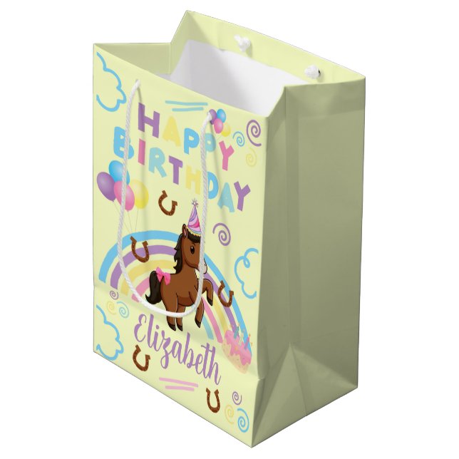 Sac Cadeau Moyen Horse Gift Bag in Yellow (Devant Angle)