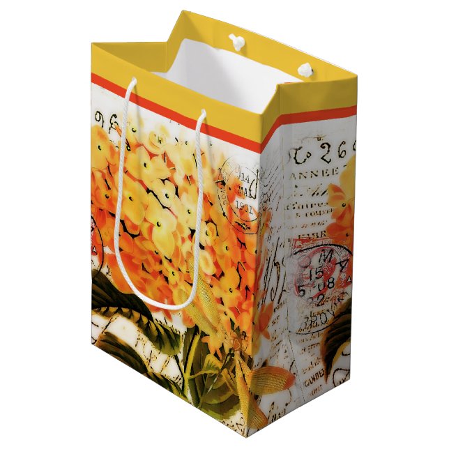 Sac Cadeau Moyen Hortensia orange et libellule (Devant Angle)