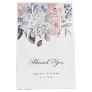 Sac Cadeau Moyen Hortensia vintage et roses d'aquarelle   épousant