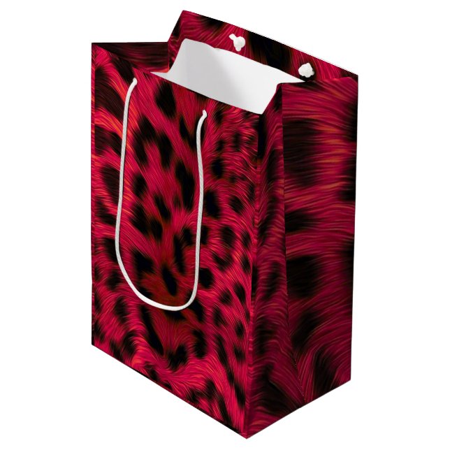 Sac Cadeau Moyen Hot Pink Leopard Print Faux  (Devant Angle)