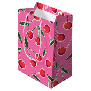Sac Cadeau Moyen Hot Pink Retro Berry Cherry Anniversaire Cadeau