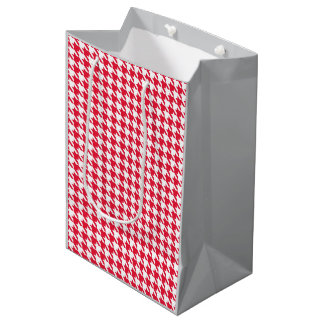 Sac Cadeau Moyen Houndstooth gris rouge et blanc