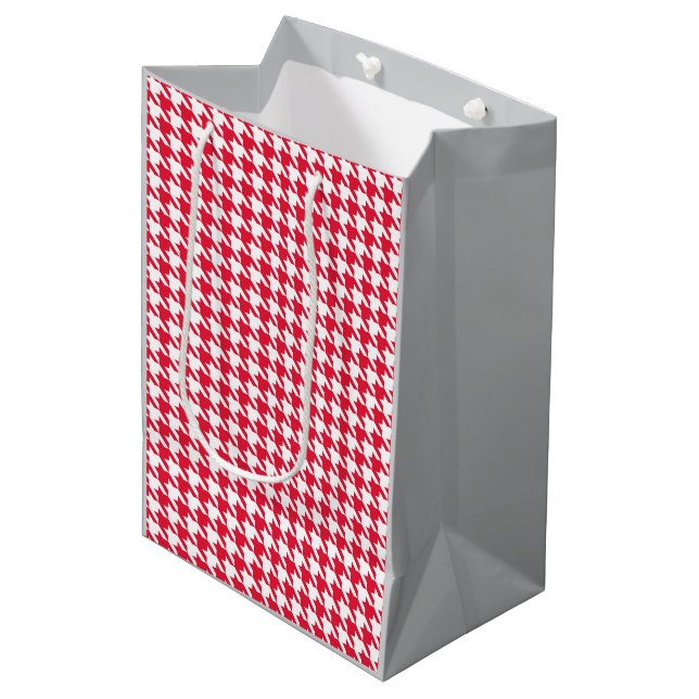 Sac Cadeau Moyen Houndstooth gris rouge et blanc (Devant Angle)