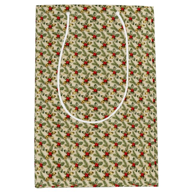 Sac Cadeau Moyen Houx et feuillus persistants (Devant)