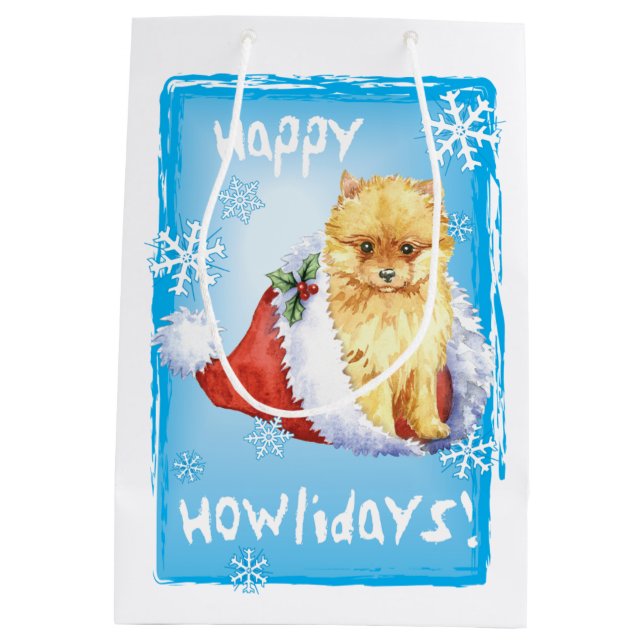 Sac Cadeau Moyen Howlidays heureux Pomeranian (Dos)