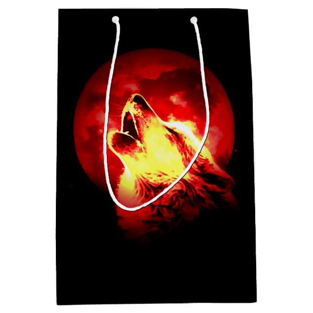 Sac Cadeau Moyen Howling Wolf à Red Night Matte (Devant)