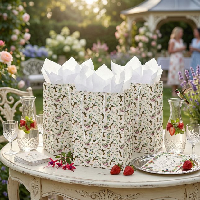 Sac Cadeau Moyen Hummingbird Butterfly Garden Flowers Botanical (Créateur téléchargé)