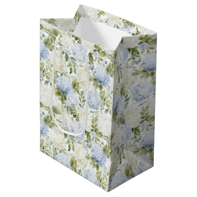 Sac Cadeau Moyen Hydrangea Blanc Bleu Fleurs Romantiques Shower de  (Devant Angle)