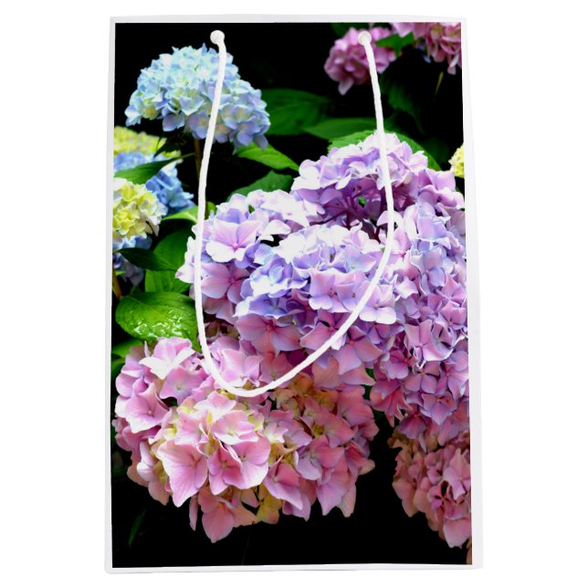Sac Cadeau Moyen Hydrangea garden, rose, bleu, purple floral (Devant)