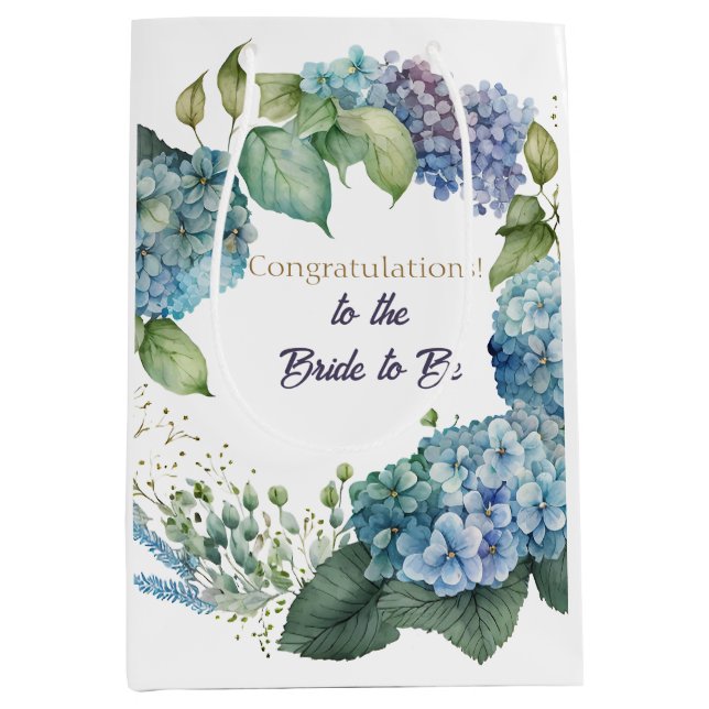 Sac Cadeau Moyen Hydrangeas Aquarelle « Félicitations »  (Devant)