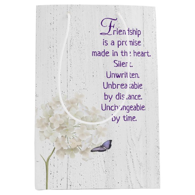 Sac Cadeau Moyen Hydrangée blanche et papillon sur le bois (Devant)