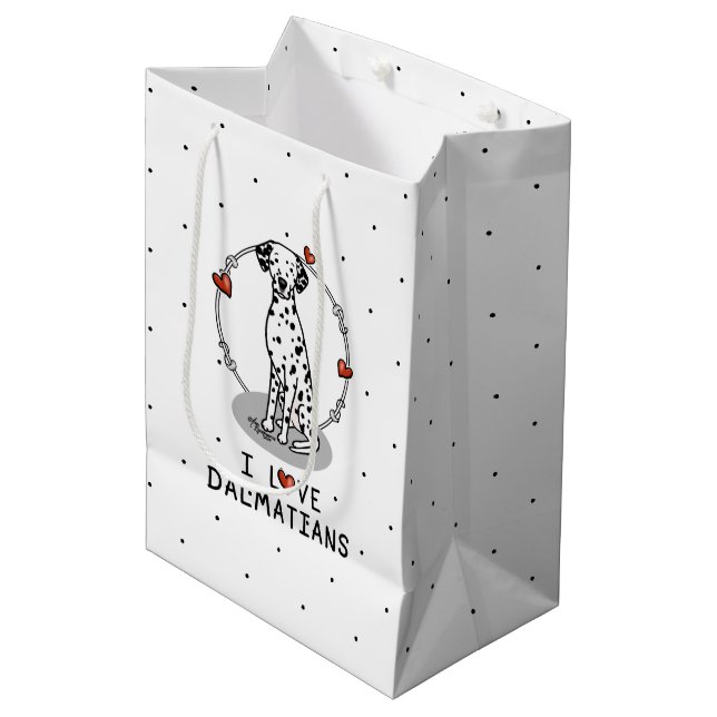 Sac Cadeau Moyen I Love Dalmatians (noir 1) Coeurs mignons (Devant Angle)