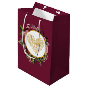 Sac Cadeau Moyen I Love You Fancy Golden Heart with Floral Frame