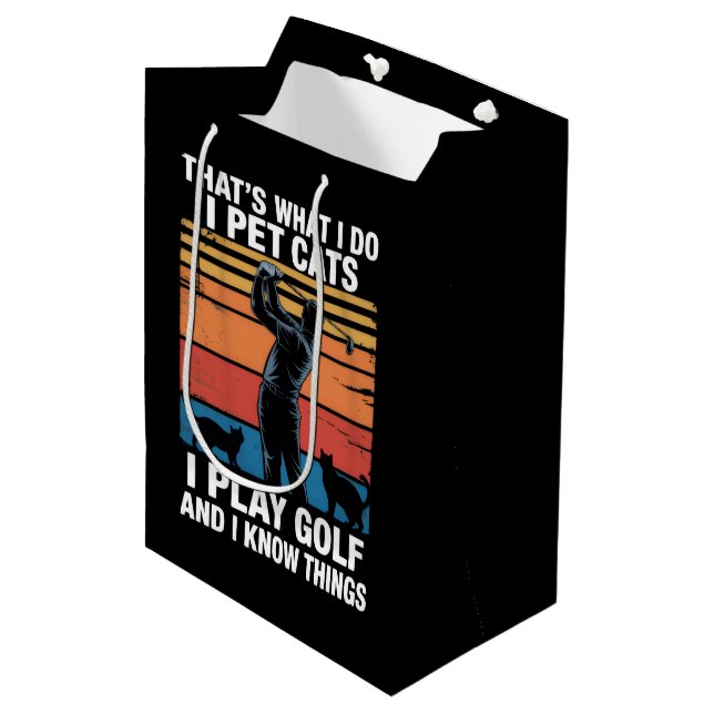 Sac Cadeau Moyen I Pet Cats Play Golf & Know Things Golfer Cat Love (Devant Angle)